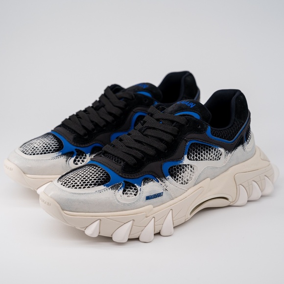 size 42/ US 9 - Balmain B-East Black Blue White painted leather sneakers